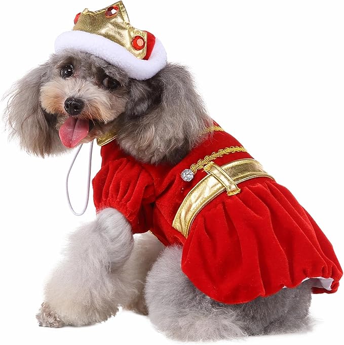 Yoption King Dog Cat Costumes with Crown Hat, Pet Halloween Christmas Velvet Funny Cosplay Costume Hoodie Outfits Clothes (XL)