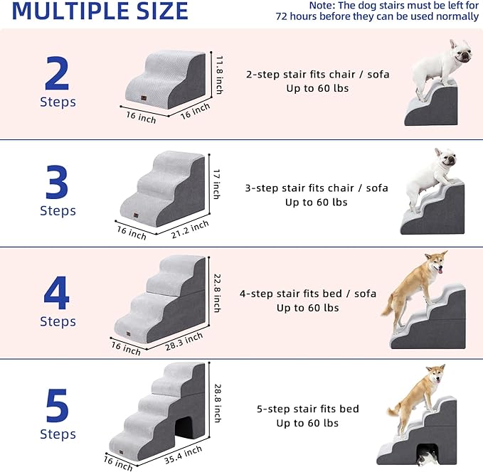 Pettycare Dog Stairs Ramp for High Beds and Couch 2 Steps,Grey