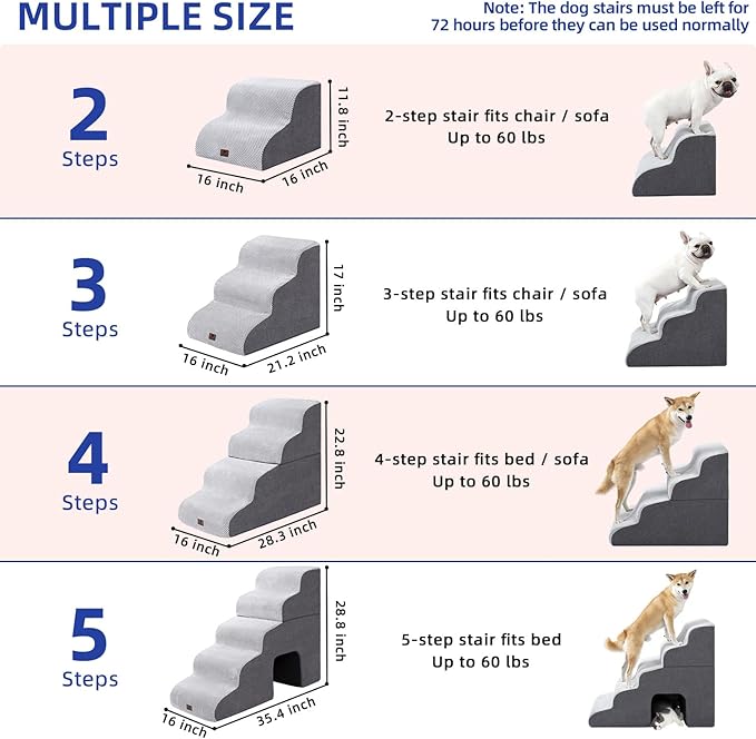 Pettycare Dog Stairs Ramp for High Beds and Couch 4 Steps,Grey