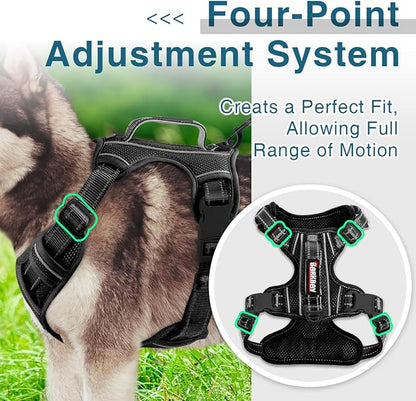 BARKBAY Dog Harness No Pull with ID Tag Pocket - Heavy Duty, Reflective, Easy Control for Large Dogs (Black,L)