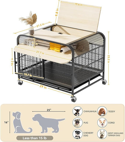 Small Dog Crate Furniture with Wheel 2024 Small 20Lbs