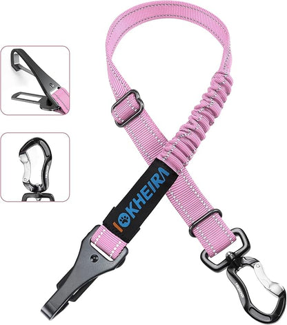 IOKHEIRA Dog Seatbelt, Updated Dog Seat Belt, Adjustable Dog Seatbelt Harness, Reflective Bungee Dog Car Seatbelt with Hook& Buckle, Dog Car Seat Belt with Aviation Aluminum Alloy Swivel Carabiner