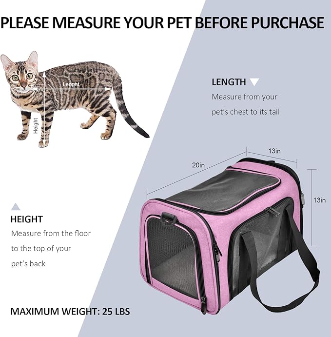 Henkelion Large Cat Carriers Dog Carrier Pet Carrier for Large Cats Dogs Puppies up to 25Lbs, Big Dog Carrier Soft Sided, Collapsible Travel Puppy Carrier - Large - Pink