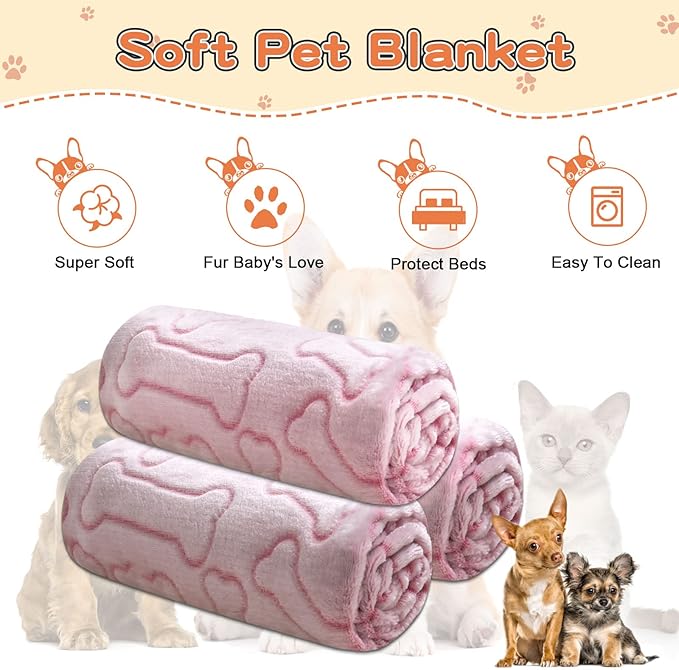 1 Pack 3 Dog Blankets for Medium Dogs, Soft Fleece Dog Blanket Fluffy Pet Blanket Warm Sleep Mat Cute Bone Print Puppy Cat Blanket, Flannel Throw for Washable Dog Bed, Blanket for Dogs, 41"X31"