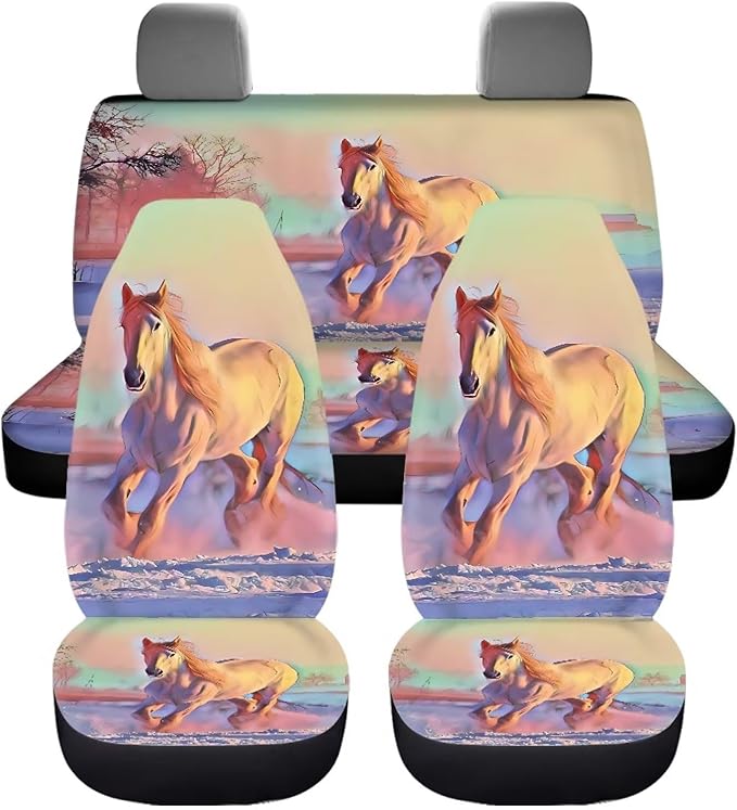 Horse Vehicle Seat Covers Set Front Back Seat 4 Travel