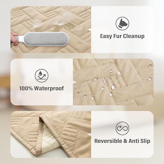 Dog Bed Cover for Pets Blankets Rug Pads for Couch Protection Waterproof Bed Covers Dog Blanket Furniture Protector Reusable Changing Pad (Ivory+Beige, 82"x82")