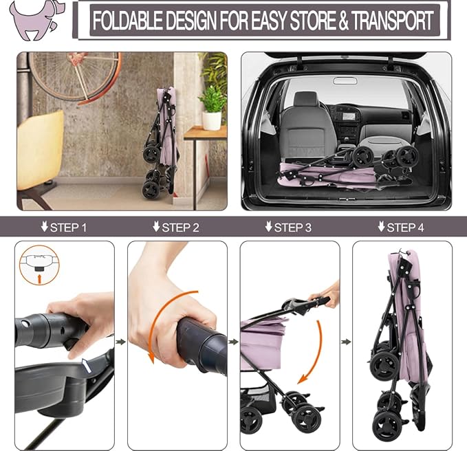 3 in 1 Pet Stroller for Small Dogs and Cats 4 Wheels
