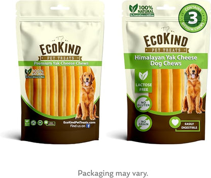 EcoKind Premium Gold Yak Cheese Himalayan Dog Chews, Dog Treats for Medium Dogs, All Natural, High Protein, for Aggressive Chewers, Medium - 3 Chews