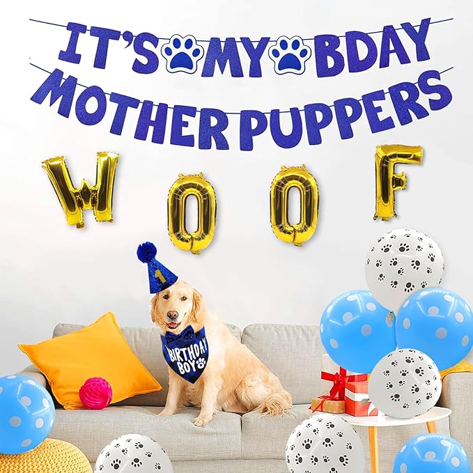 Dog Birthday Party Supplies, LMSHOWOWO Multi Sizes Dog Birthday Bandana Boy Dog Birthday Hat Bow Tie Numbers It’s My Bday Mother Puppers Banner for Large Extra Large Dogs Pets (X-Large)