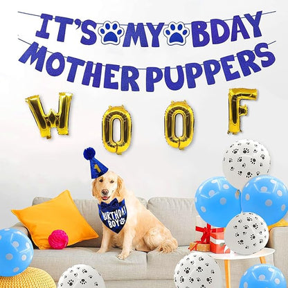 Dog Birthday Party Supplies, LMSHOWOWO Multi Sizes Dog Birthday Bandana Boy Dog Birthday Hat Bow Tie Numbers It’s My Bday Mother Puppers Banner for Large Extra Large Dogs Pets (X-Large)