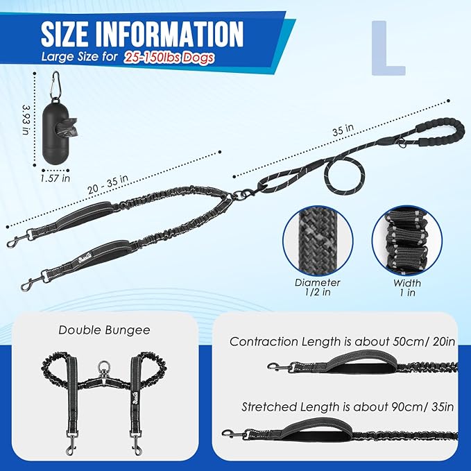 Lukovee Double Dog Leash 360° Swivel