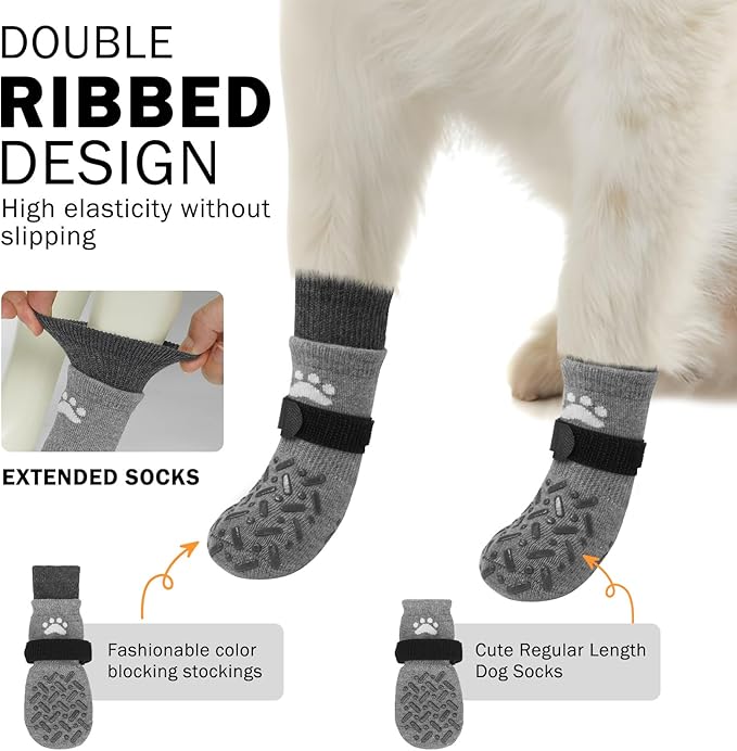 SCENEREAL Dog Socks to Prevent Licking Paws for Hot Pavement, Anti Slip Long Dog Grip Socks for Hardwood Floors, Dog Shoes Booties&Paw Protector for Small Medium Large Senior Dog, Pet Socks for Wounds