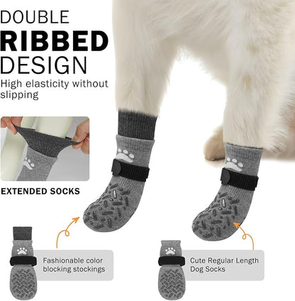 SCENEREAL Dog Socks to Prevent Licking Paws for Hot Pavement, Anti Slip Long Dog Grip Socks for Hardwood Floors, Dog Shoes Booties&Paw Protector for Small Medium Large Senior Dog, Pet Socks for Wounds