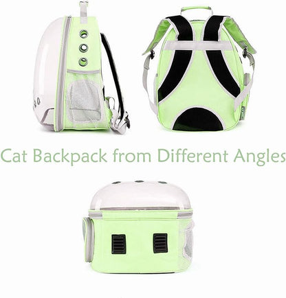 Cat Backpack Carrier Expandable Ventilate Transparent Pet Dog Backpack for Large Cats Hiking, Travel, Outdoor, Airline-Approved Space Capsule Backpack (Green)