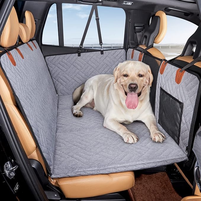 YJGF Back Seat Extender for Dogs, Seat Cover for Back Seat Bed Inflatable for Car Camping Air Mattress,Dog Hammock for Car Travel Bed,Non Inflatable Car Bed Mattress for Car SUV Truck (Grey)