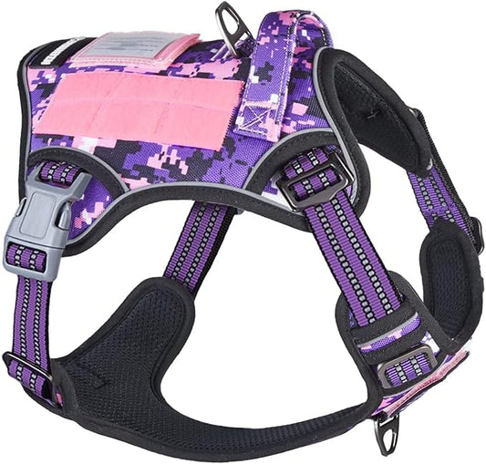 BUMBIN Tactical Dog Harness for Large Dogs No Pull, Famous TIK Tok No Pull Dog Harness, Fit Smart Reflective Pet Walking Harness for Training, Adjustable Dog Vest Harness with Handle Purple Camo XL