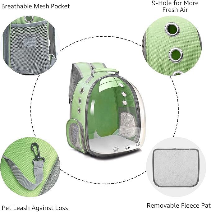 Henkelion Travel Backpack Bubble Carrying Bag for Small Medium Dogs Cats, Space Capsule Pet Carrier Dog for Hiking, Airline Approved - Green