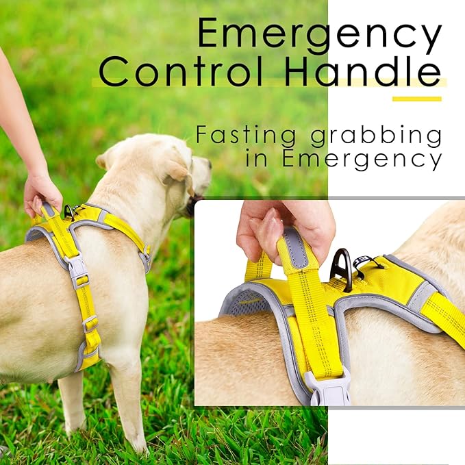 ThinkPet No Pull Harness Breathable Sport Harness with Handle-Dog Harnesses Reflective Adjustable for Medium Large Dogs,Back/Front Clip for Easy Control XL Yellow