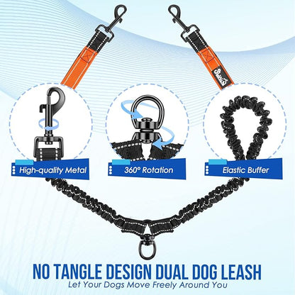 Lukovee Double Dog Leash 360° Swivel