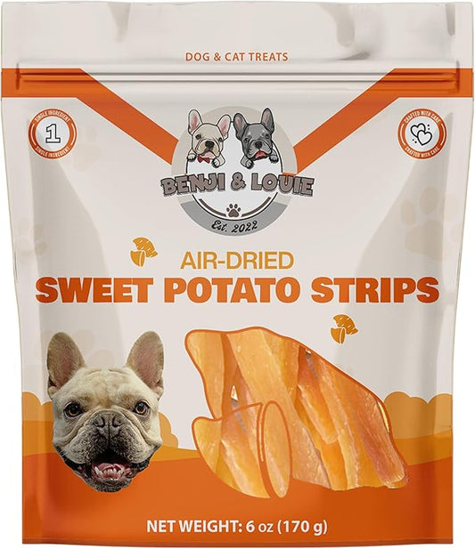 Benji & Louie Air Dried Sweet Potato - Natural Healthy Dog and Cat Treats, Single Ingredient, 6 oz