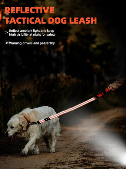 Heavy Duty Double-Handle Dog Leash with Reflective Design,4~6FT No-Pull Dog Leash for Medium to Large Dogs,Traffic Handle and Retractable Car Safety Harness with Elastic Bungee Leash.