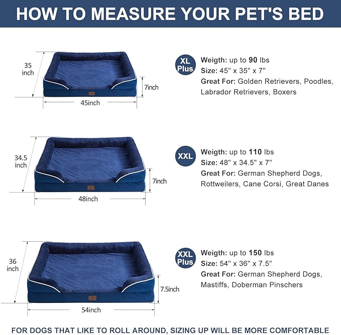 WNPETHOME Waterproof Dog Beds for Jumber Dogs, Orthopedic XXLarge Dog Bed with Sides, Big Dog Couch Bed with Washable Removable Cover, Pet Bed Sofa with Non-Slip Foam for Sleeping