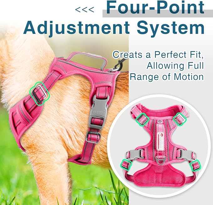 BARKBAY Dog Harness No Pull with ID Tag Pocket - Heavy Duty, Reflective, Easy Control for Large Dogs (Pink,M)