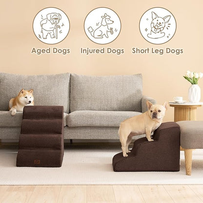 EHEYCIGA Curved Dog Stairs for Small Dogs 15.7" H 3-Step Dog