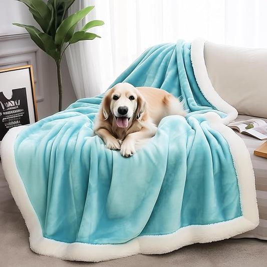 Sherpa Blanket for Bed Sofa Couch Camping Travel, Double-Sided Reversible Pet Hair Resistant Lap Blanket, Warm Lightweight Fluffy & Soft Plushs (Blue, XL 50x60”)