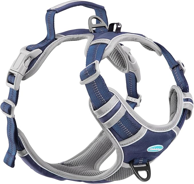 ThinkPet No Pull Harness Breathable Sport Harness with Handle-Dog Harnesses Reflective Adjustable for Medium Large Dogs,Back/Front Clip for Easy Control S Dark Blue