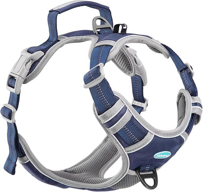 ThinkPet No Pull Harness Breathable Sport Harness with Handle-Dog Harnesses Reflective Adjustable for Medium Large Dogs,Back/Front Clip for Easy Control S Dark Blue