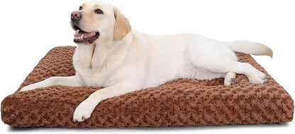 KSIIA Washable Dog Bed Deluxe Plush Dog Crate Beds Fulffy Comfy Kennel Pad Anti-Slip Pet Sleeping Mat for Large 41" x 27", Brown