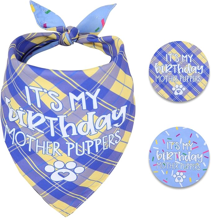 Dog Birthday Bandana Small Reversible Multi Size Offered for Dog Birthday Boy