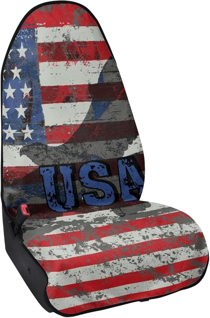 Eagle USA Flag Sweatproof Towel Car Front Seat Cover Non-Slip Bucket Seat Protector Easy to Install Universal Seat Cover for Car