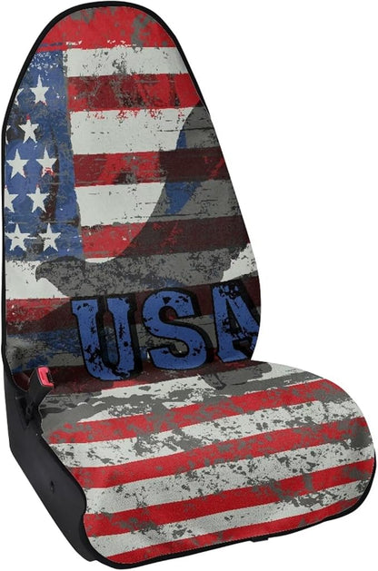 Eagle USA Flag Sweatproof Towel Car Front Seat Cover Non-Slip Bucket Seat Protector Easy to Install Universal Seat Cover for Car