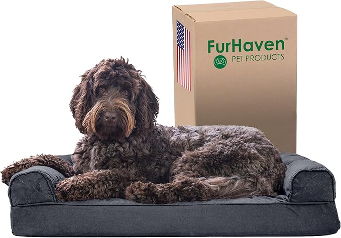 Furhaven Memory Foam Dog Bed for Medium/Small Dogs w/ Removable Bolsters & Washable Cover 35 lbs