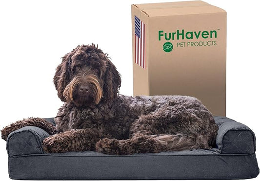 Furhaven Memory Foam Dog Bed for Medium/Small Dogs w/ Removable Bolsters & Washable Cover 35 lbs