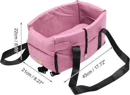 X AUTOHAUX Dog Car Seat Adjustable Straps Portable for Medium Small Sized Puppy Cat Seat Pets Soft Non Slip Bottom Travel Bed Pink