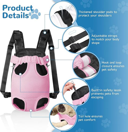 YUDODO Pet Dog Carrier Backpack Adjustable Dog Front Carrier, Legs Out Easy-Fit Dog Travel Backpack Carrier for Hiking Camping for Small Medium Dogs Cats and Rabbits (Small, Pink)