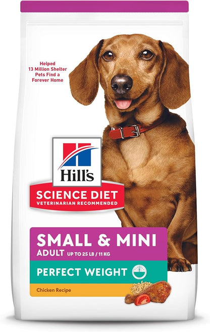 Hill's Science Diet Perfect Weight, Adult 1-6, Small & Mini Breeds Weight Management Support, Dry Dog Food, Chicken Recipe, 4 lb Bag