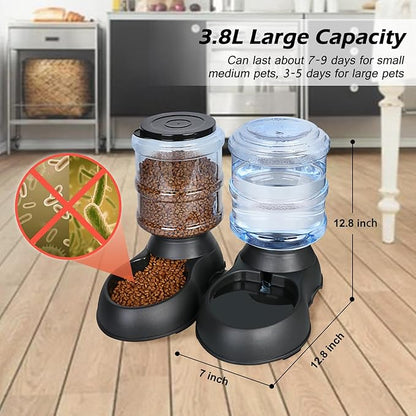 2 Pack Automatic Cat Feeder and Water Dispenser in Set Gravity Food Feeder and Waterer Pet Food Bowl for Small Medium Dog Pets Puppy Kitten Big Capacity 1 Gallon x 2