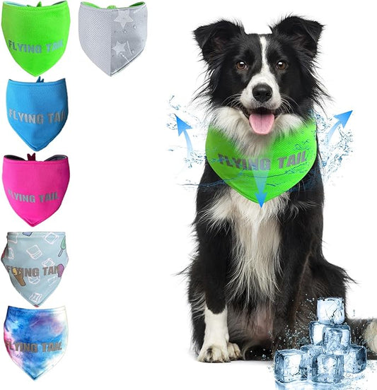 Dog Summer Cool Down Bandana, 3 Layers Special Cooling Materials, Using Water Cool Down, Reversible and Wet Reveal Ice Bandana, Cooling Reflective Dog Bandana (Green.M)