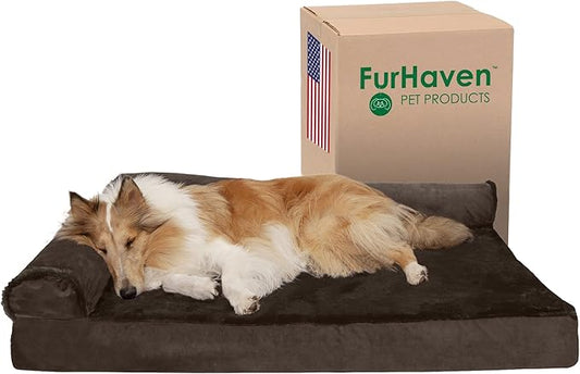Furhaven Cooling Gel Dog Bed for Large Dogs w/ Removable Bolsters & Washable Cover 95 lbs