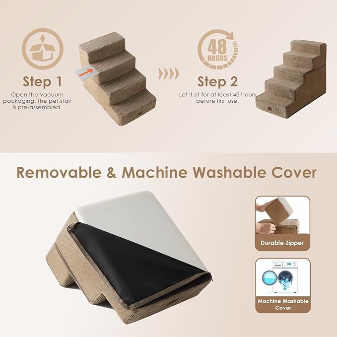 EHEYCIGA Dog Stairs for High Bed 22.5”H 5-Step Dog