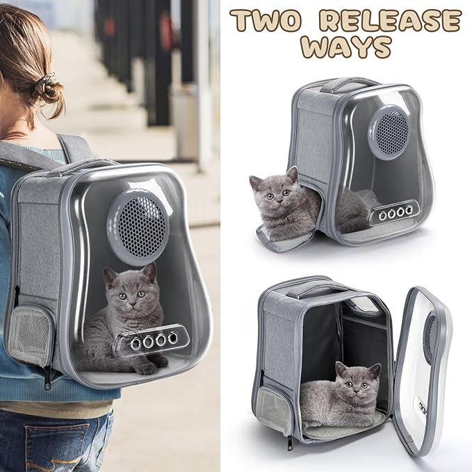 Cat Backpack Carrier, 2024 Breathable Cat Carrier Bubble Pet Backpack for Kitty Small Dog up to 12lbs, Detachable & Clear Pet Carrier for Fly