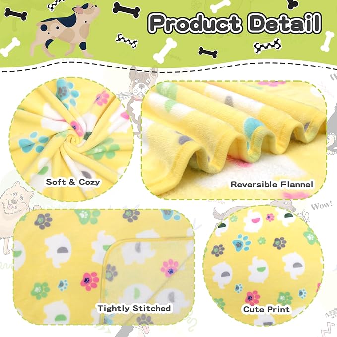 Rezutan 1 Pack 3 Premium Soft Dog Throw Blanket, with Flannel Yellow Cute Elephant Pattern and paw Prints,41x31 inches, Cat Blanket Puppy Pads Supplies Dog Products Stuff Essentials.