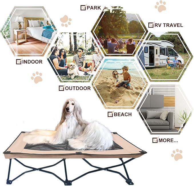 YEP HHO 47 Inches Long Elevated Folding Pet Bed Cot Travel Portable Breathable Cooling Textilene Mesh Sleeping Dog Bed (47 Inch (Pack of 1), Khaki)