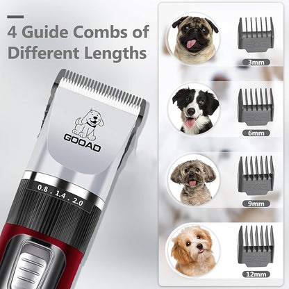 Dog Clippers Grooming Kit Hair Clipper -4 in 1Low Noise -Rechargeable-Cordless Quiet Paw Trimmer Nail Grinder, Trimmer Grooming for Thick Hair&Coats,Pet Shaver for Small and Large Dogs Cats