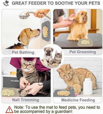 2 PCS Licking Mat for Dogs & Cats with Suction Cups, Dog Slow Feeder Lick Pat for Anxiety Relief, Dog Toys Feeding Mat for Butter Yogurt Peanut, Pets Bathing Grooming Training Mat (Grey&Beige)