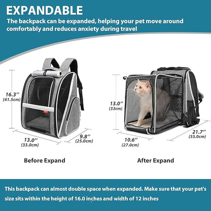 Large Cat Carrier Backpack, Expandable Pet Carrier Backpack for Small Dogs Medium Cats, Dog Carrier Backpack, Airline Approved Foldable Puppy Backpack Carrier for Travel, Hiking (Grey, Large)